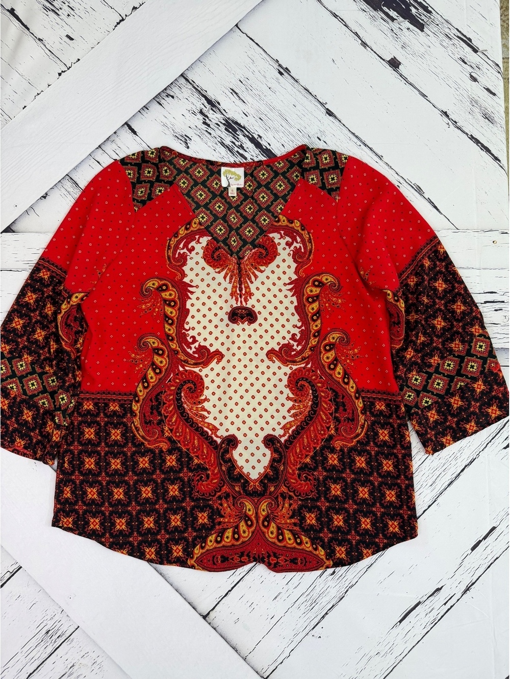 Figueroa & Flower Festival Boho Red Paisley Patterned Tunic Blouse Women’s Small